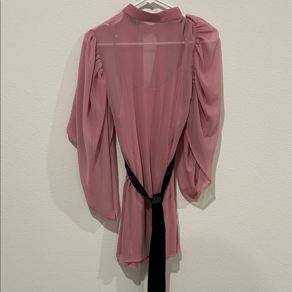 Bebe Elegant Mauve Pink Sheer Women's Mini Dress with Unique Open Sleeves